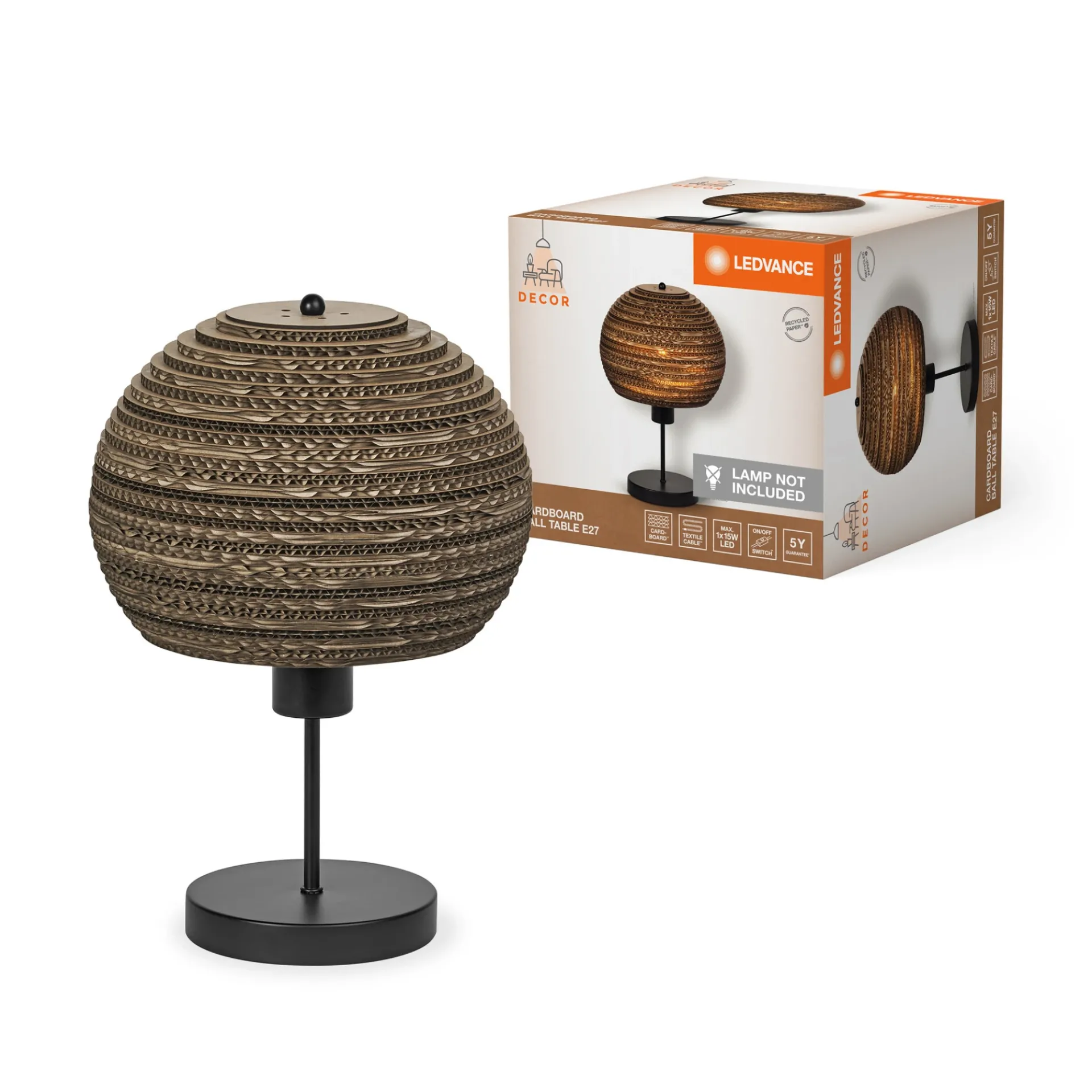 LEDVANCE DECOR CARDBOARD BORDLAMPE BRUN 25,8 CM