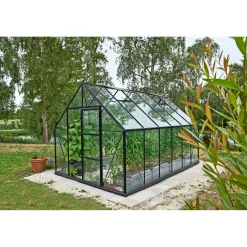 Outrium DRIVHUS INKL. SOKKEL 3 MM HÆRDET GLAS HELE BANER SORT 9,9 M2