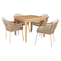 Outrium GILI/PALMA BORD + 4 STOLE HAVEMØBELSÆT TEAK/SANDGRÅ