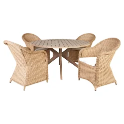 Outrium JEPARA/SYMI BORD + 4 STOLE HAVEMØBELSÆT NATUR