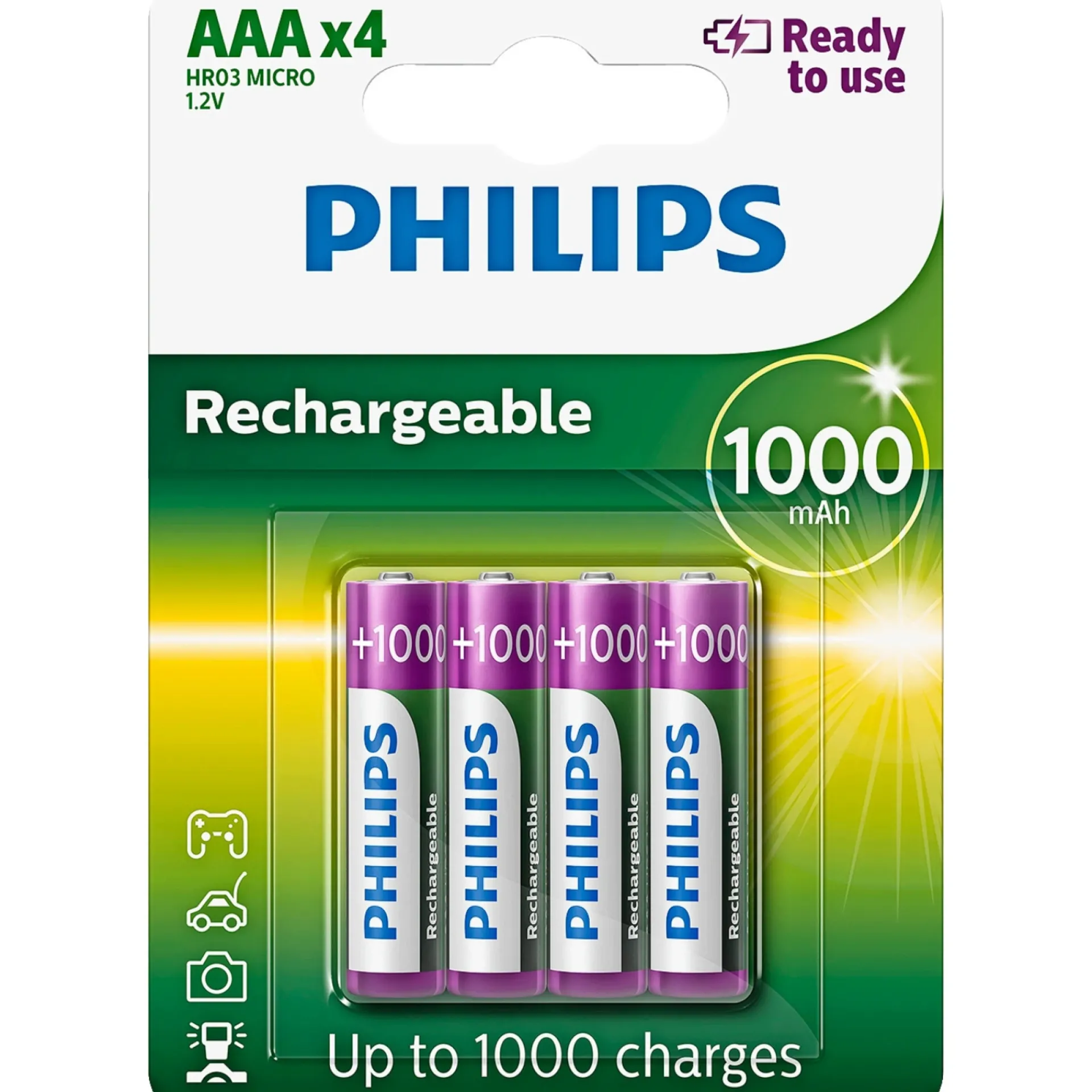 Philips AAA GENOPLADELIGT BATTERI 4 STK/PK