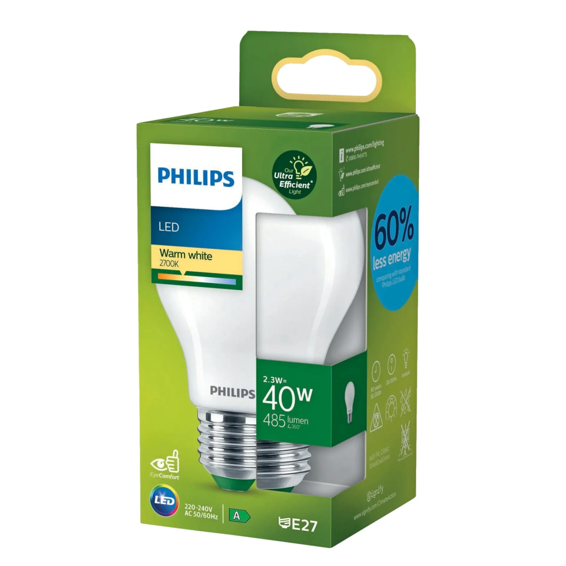Philips A60 UE LED PÆRE FILAMENT E27 2W