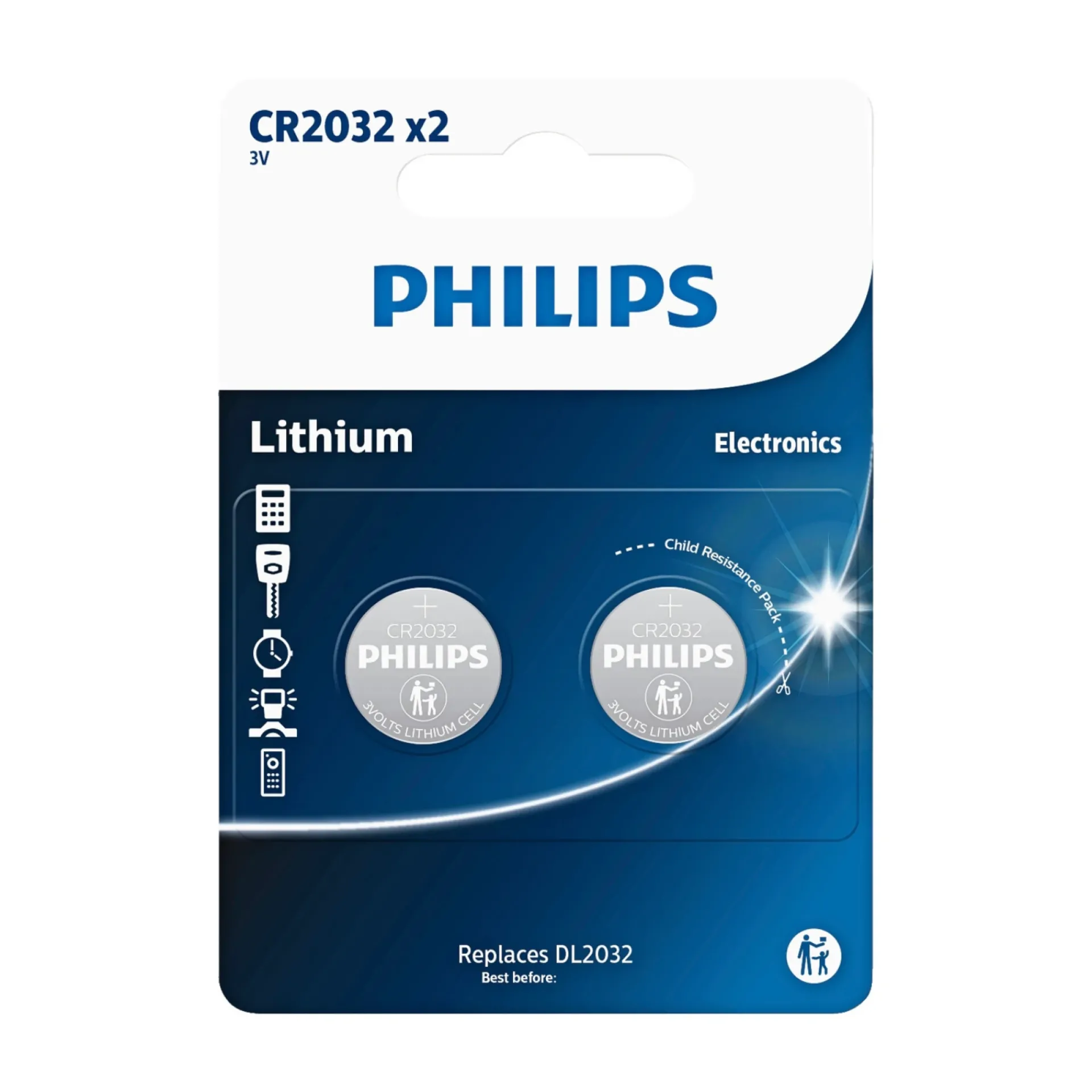Philips LITIUM CR2032 KNAPCELLE BATTERI 2 STK/PAK