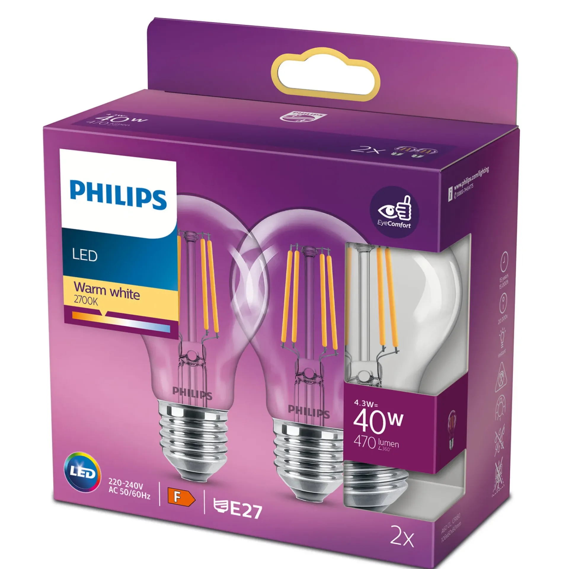 Philips 2-PAK LED PÆRE STANDARD E27 4W