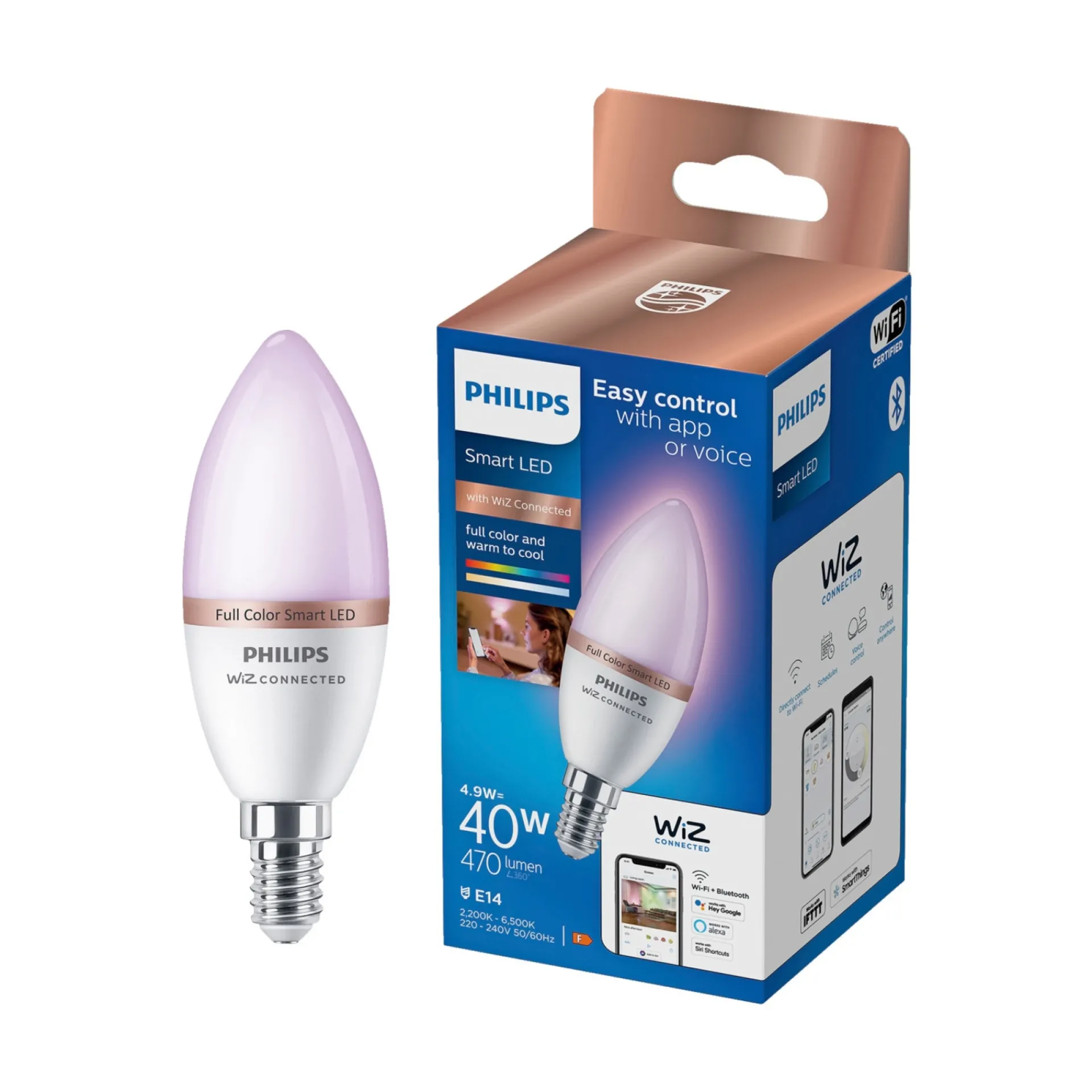 Philips Smart COLOR LED PÆRE E14 KERTE 5W