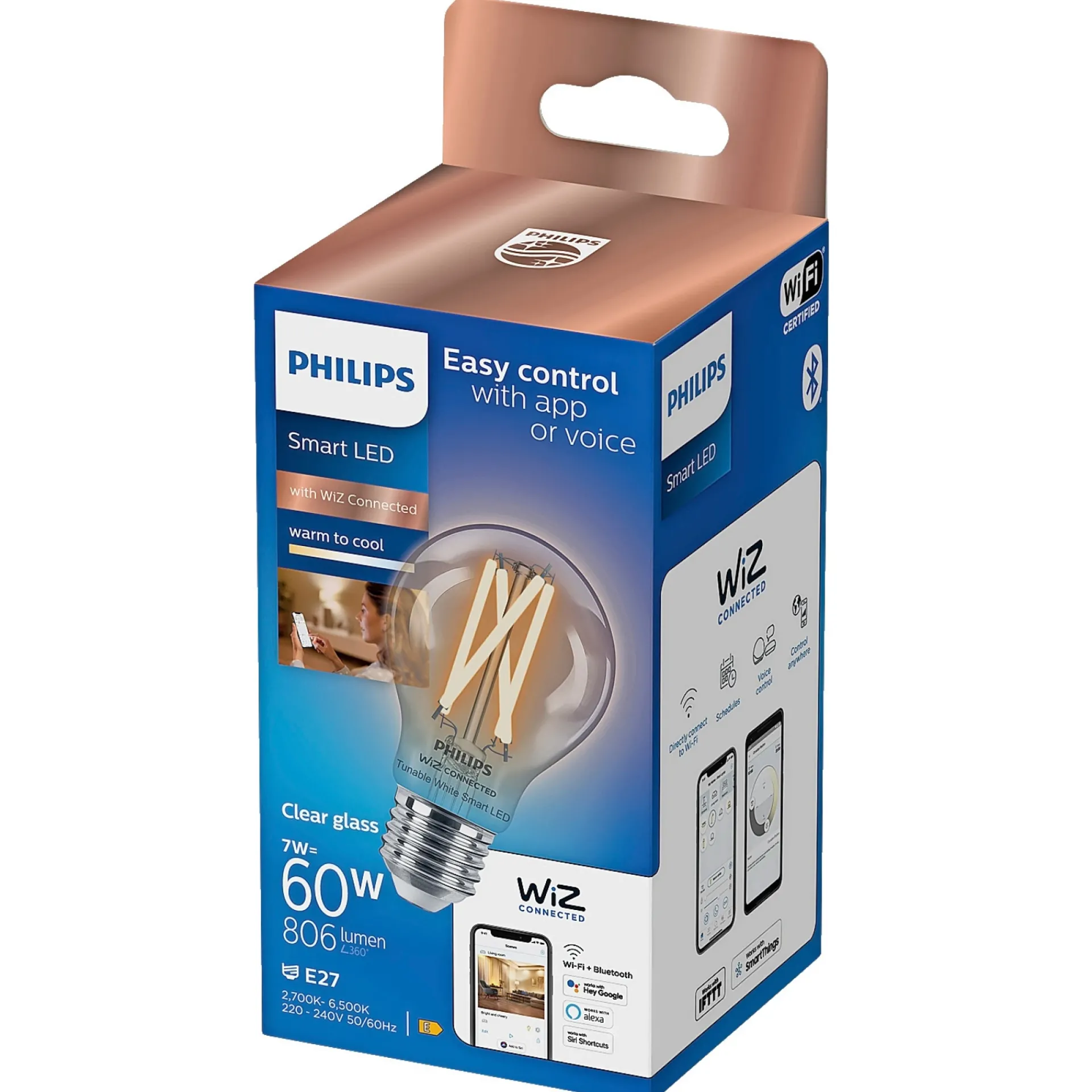 Philips Smart TUNABLE WHITE LED PÆRE E27 STANDARD 7W