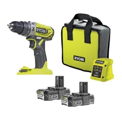 Ryobi ONE+ R18PD2-220S BORE-/SKRUEMASKINE MED SLAG AKKU MED BATTERI OG LADER