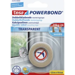 Tesa POWERBOND DOBBELTKLÆBENDE TAPE 1,50 M X 19 MM TRANSPARENT