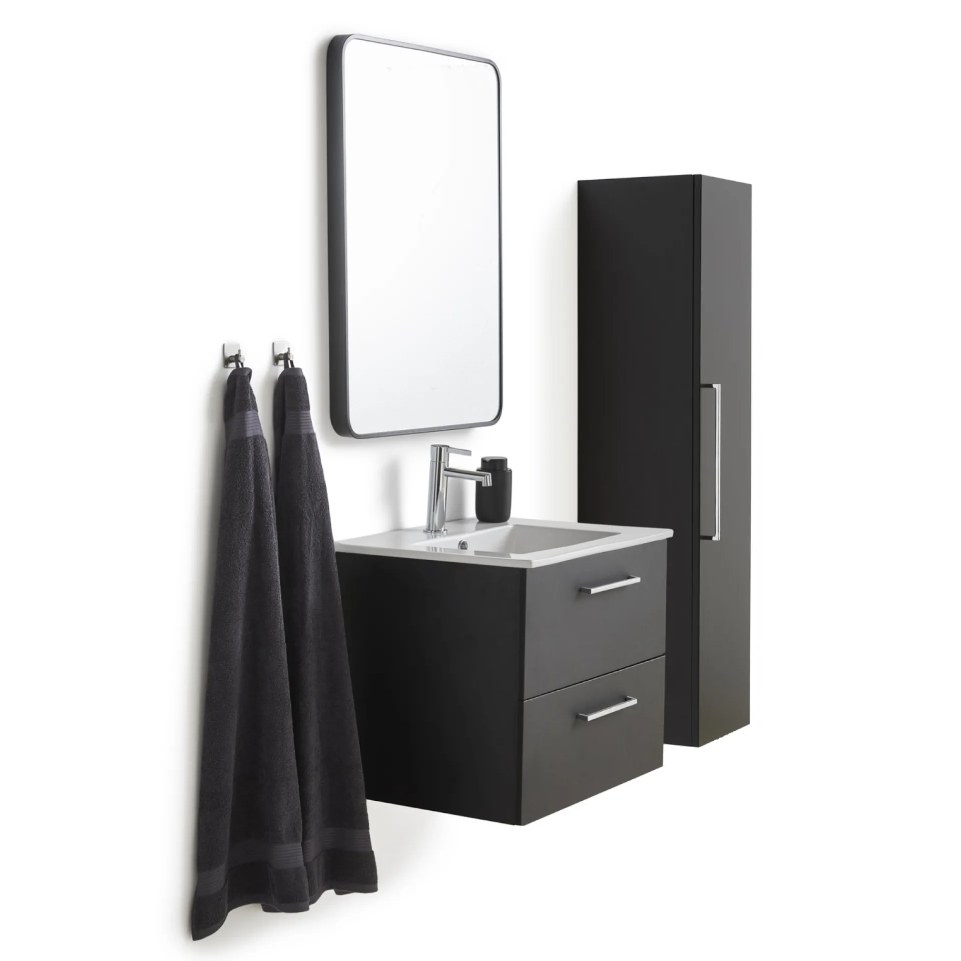 VASSO MILANO SOFTCLOSE BADMØBEL SORT 2 SKUFFER 60 CM
