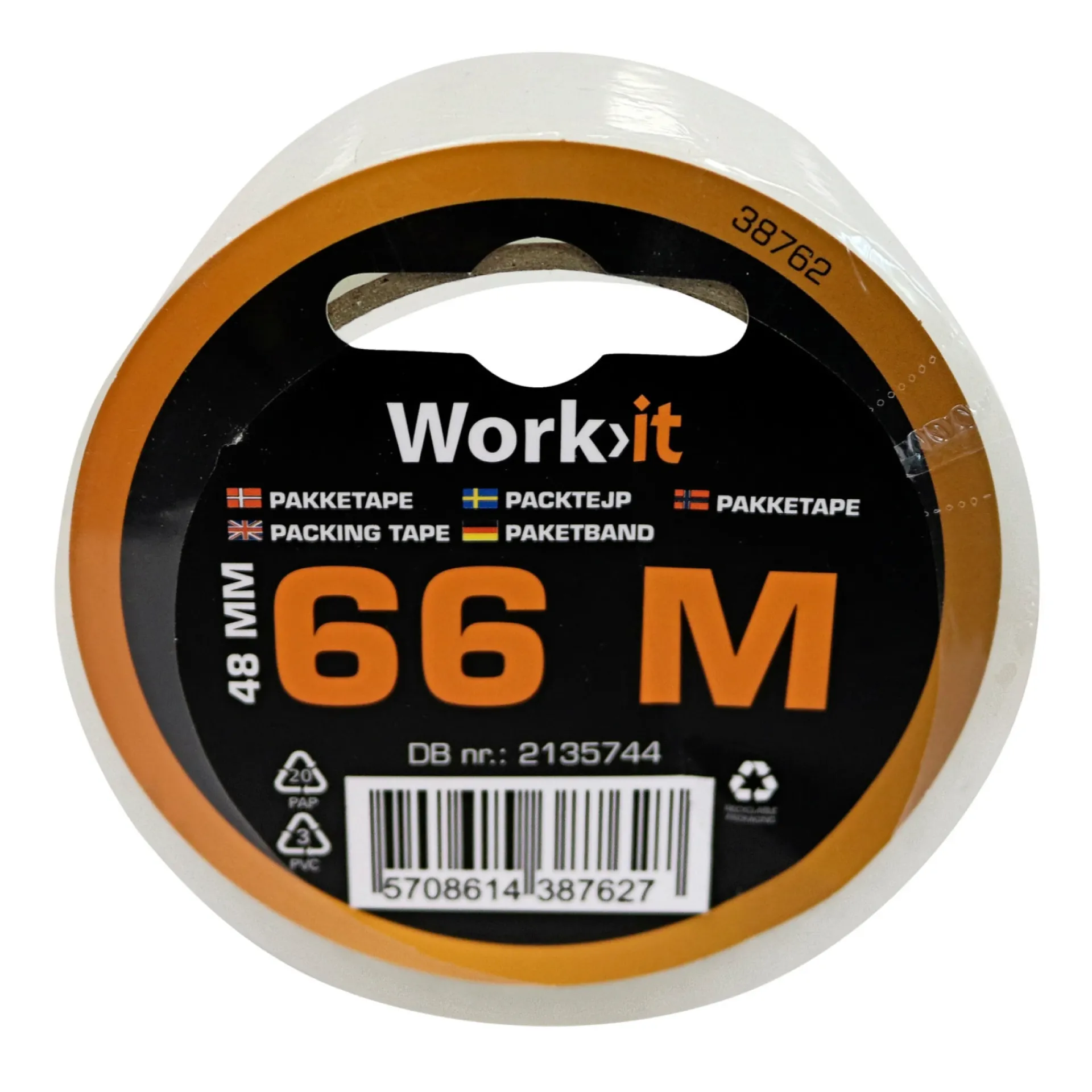 Work>it PAKKE TAPE 48 MM SØLV/SORT